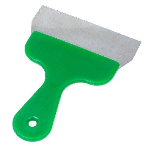 Abbildung eines Reinigungsspachtels in 16 cm mit grünem Griff und weißem Spachtelteil.