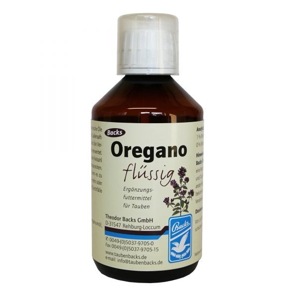 Abbildung einer Flasche Backs Oregano flüssig mit 250 ml Inhalt.